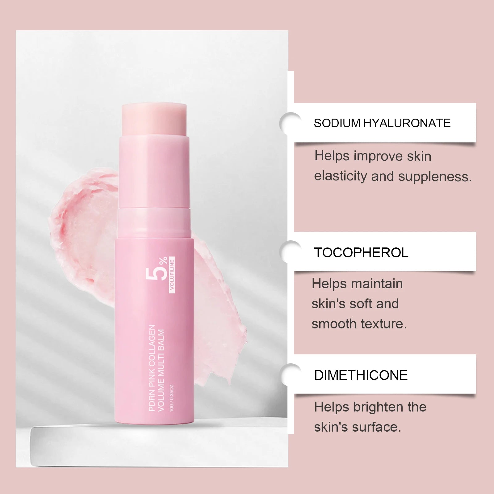 Pink Collagen Volume Multi Balm Stick PDRN Volufiline NAD Anti-Wrinkle Face Body Balm Plumping Radiance Line Care for Under Eye